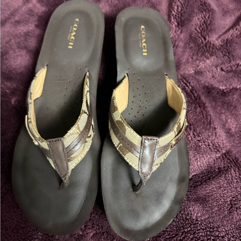 Coach Jaden Dark Brown and Beige platform Sandals